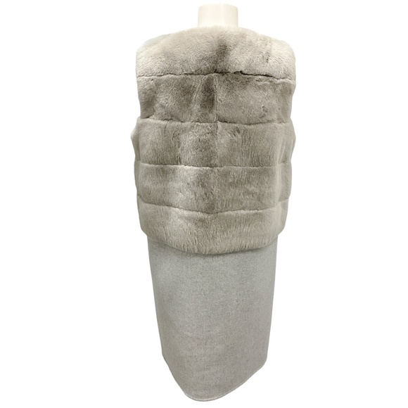 YVES SALOMON LIGHT GREY RABBIT FUR AND WOOL LONG VEST - Picture 3 of 5